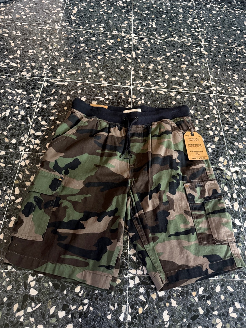 Kid’s Camo Cargo Shorts with Drawstring Waist - Green Camo